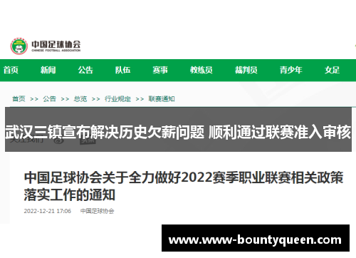 武汉三镇宣布解决历史欠薪问题 顺利通过联赛准入审核